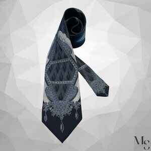 GIANFRANCO FERRE Black Gray Baroque Print Silk Tie Made In Italy  57” x 3.5" E.C